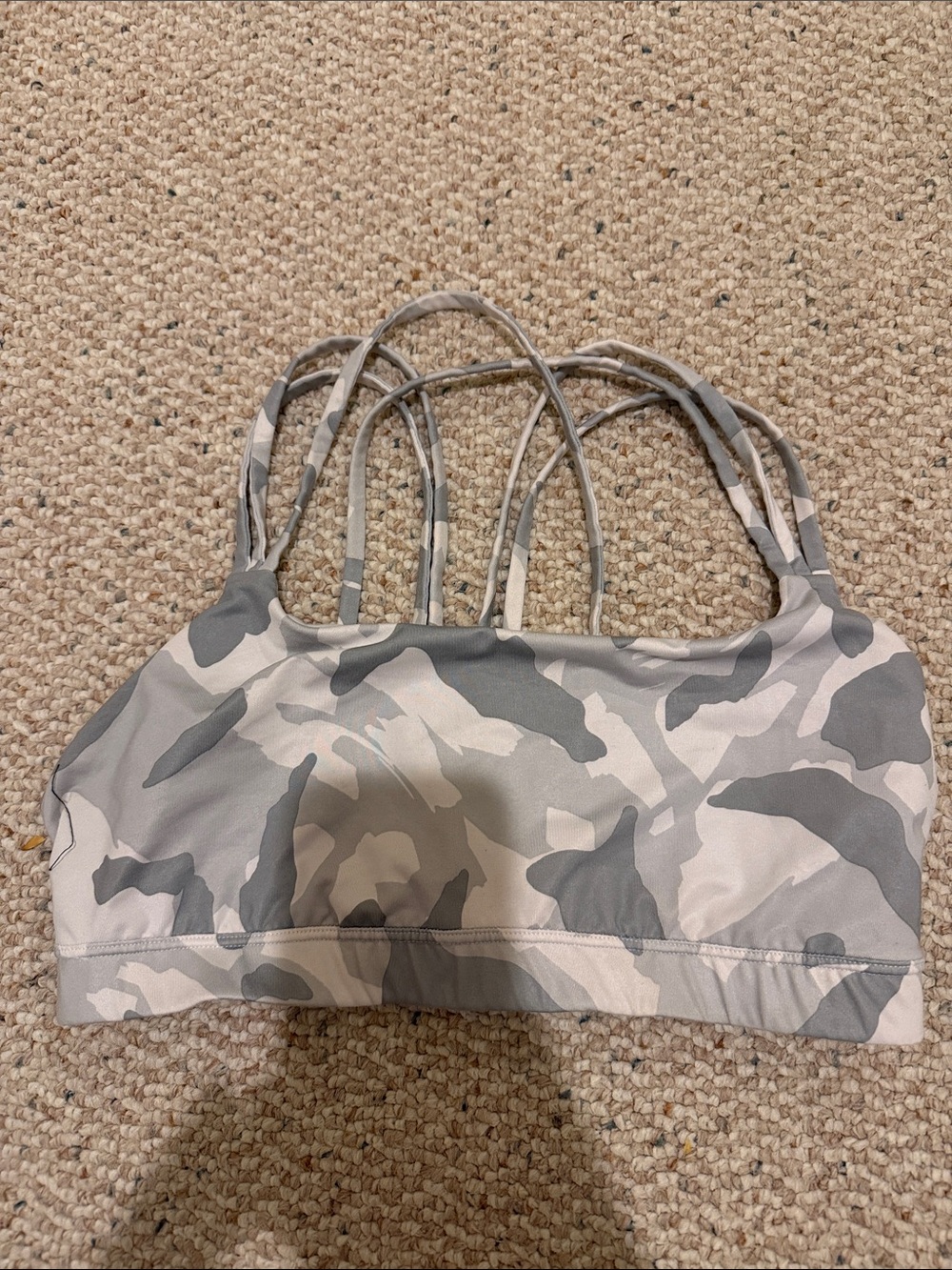 Women’s GapFit Grey Camo Strappy Sports Bra